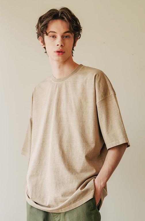 UNDERBASE(アンダーベース) Semond Pigment Short-Sleeved Beige ISST9089