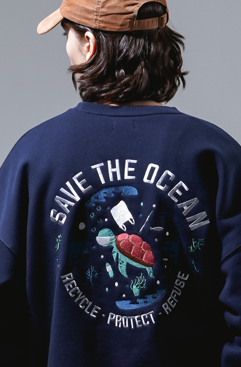 UNDERBASE(アンダーベース) Save Ocean Sweatshirt Navy ISMT9091