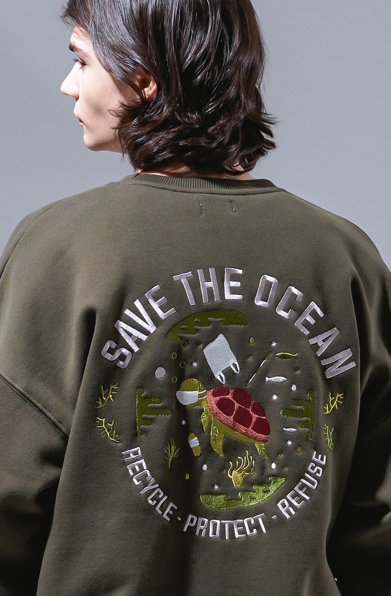 UNDERBASE(アンダーベース) Save Ocean Sweatshirt Khaki ISMT9091