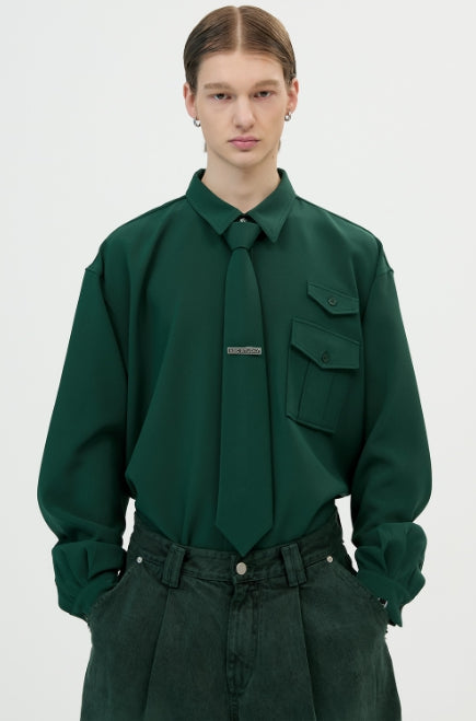 イーエスシースタジオ(ESC STUDIO) necktie shirt and brooch(green)