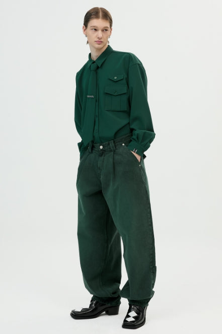 イーエスシースタジオ(ESC STUDIO) color washing denim pocket pants(green)