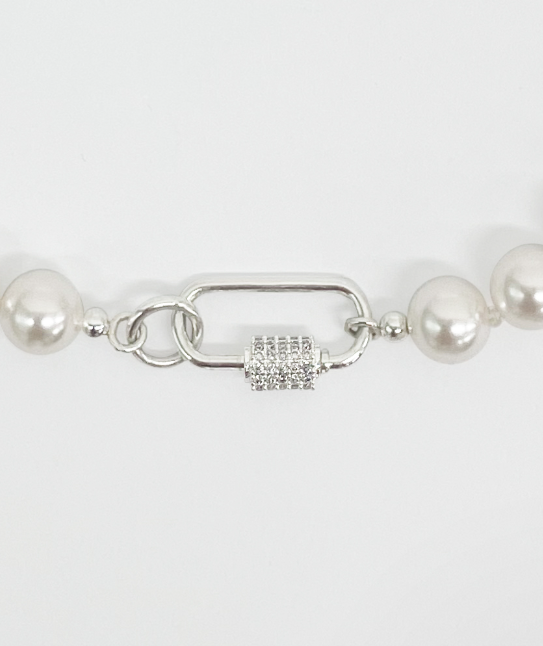 BLACKPURPLE (ブラックパープル) 	  [SILVER925] crystal clip freshwater pearl necklace