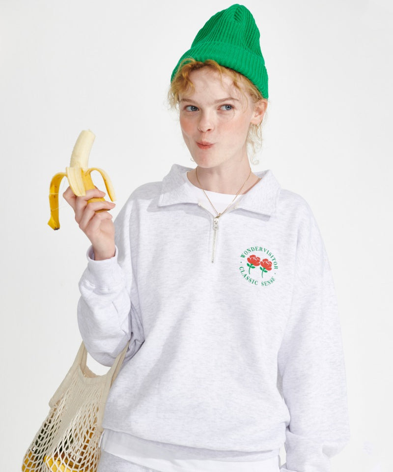 ワンダービジター(WONDER VISITOR)  Logo HALF Zip-up [Light grey]