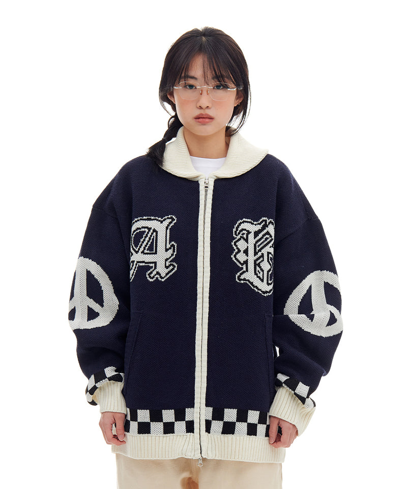 ARCHIVE BOLD (アーカイブボールド)　ETHNIC KNIT ZIP-UP (NAVY)
