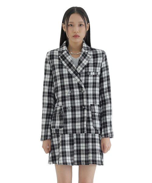 curetty (キュリティー) C CHECKED DOUBLE BUTTON JACKET_WHITE