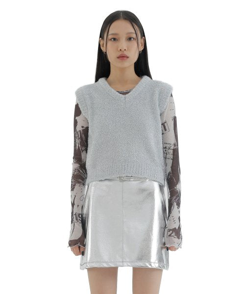 curetty (キュリティー)  C METALLIC V-NECK KNIT VEST_SILVER
