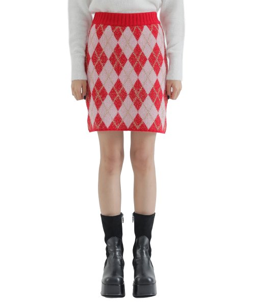 curetty (キュリティー)   C ARGYLE PATTERN JACQUARD KNIT SKIRT_PINK