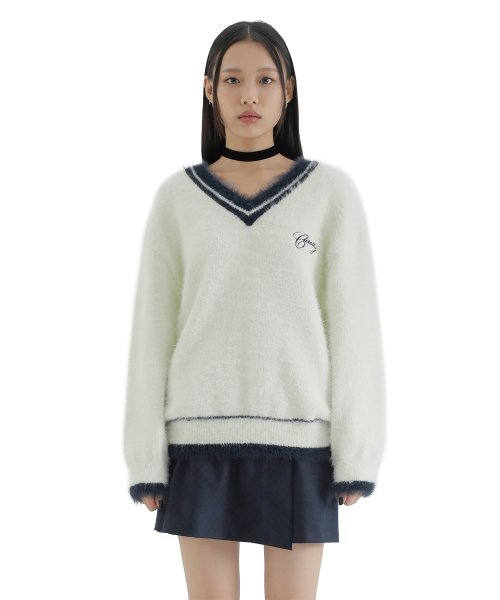 curetty (キュリティー)  C LINE DETAIL LOGO KNIT TOP_IVORY