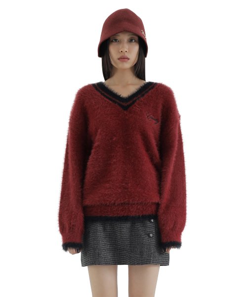 curetty (キュリティー)  C LINE DETAIL LOGO KNIT TOP_RED