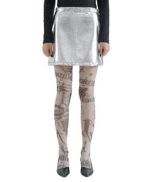 curetty (キュリティー) C METALLIC BELTED A-LINE SKIRT_SILVER