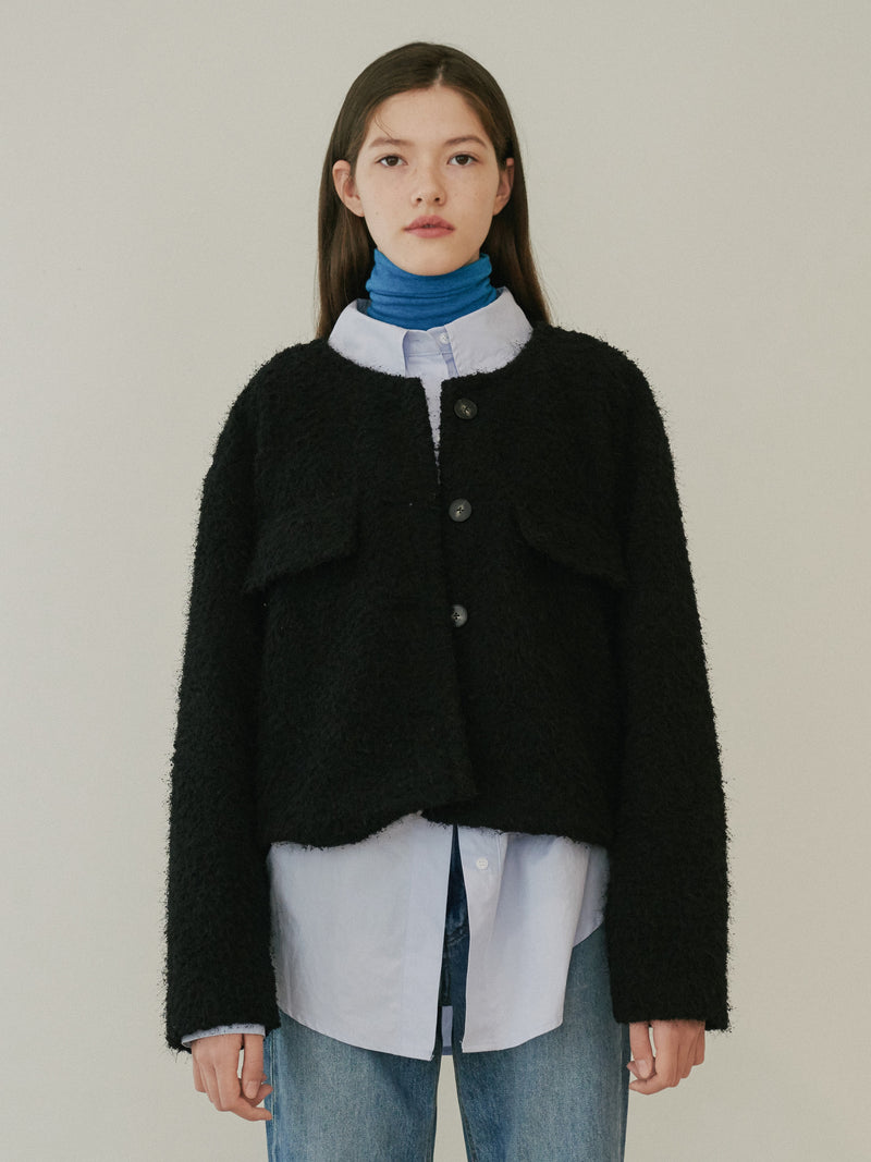 TMO BY 13MONTH（ティーエムオーバイサーティンマンス）ROUND COLLARED CROP JACKET (BLACK)