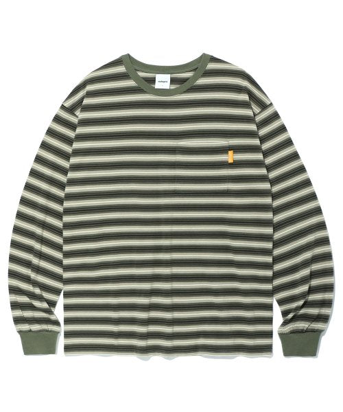 mahagrid (マハグリッド)    STRIPED POCKET LS TEE OLIVE(MG2CFMT570A)
