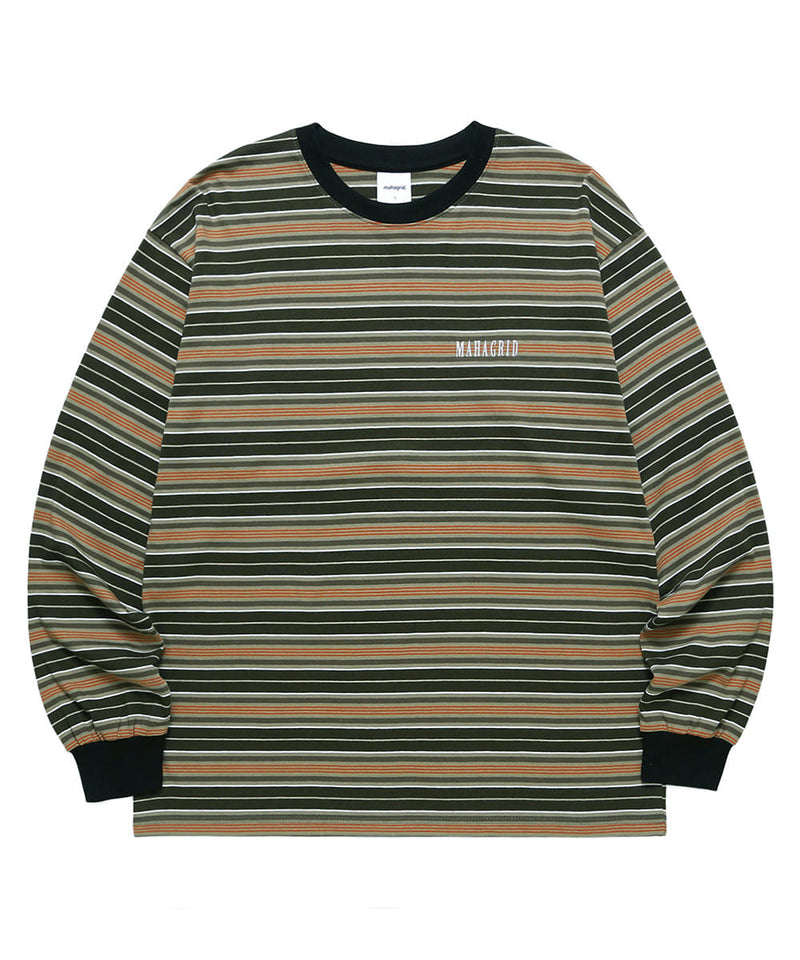 mahagrid (マハグリッド) SERIF LOGO STRIPED LS TEE [OLIVE]