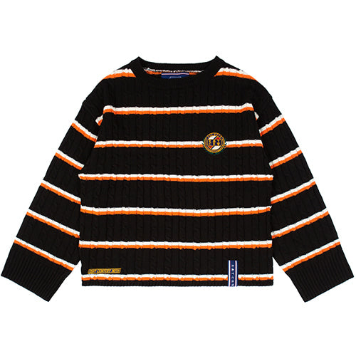 ロマンティッククラウン(ROMANTIC CROWN) STRIPE CABLE KNIT_BLACK