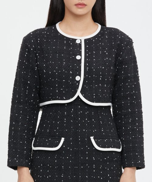 ROMANTIC CROWN(ロマンティック クラウン)   PURE TWEED CROPPED JACKET_BLACK