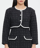 ROMANTIC CROWN(ロマンティック クラウン)   PURE TWEED CROPPED JACKET_BLACK