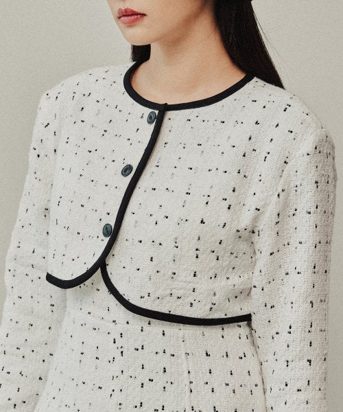 ROMANTIC CROWN(ロマンティック クラウン)   PURE TWEED CROPPED JACKET_WHITE