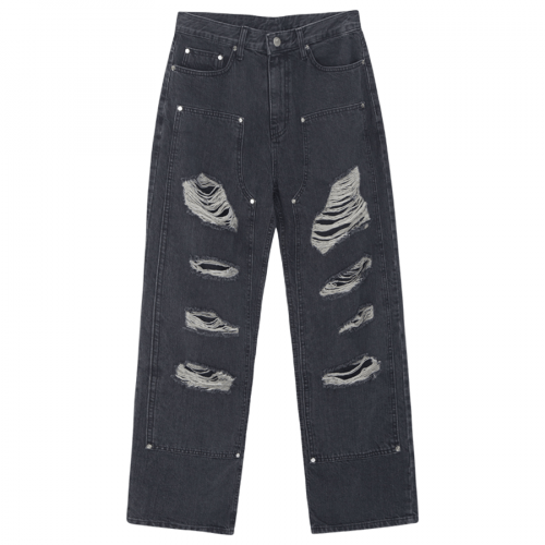 オーワイ(OY) DESTROYED PANEL PANTS-BLACK