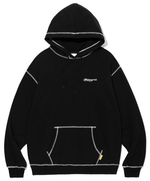mahagrid (マハグリッド)     CONTRAST STITCH HOODIE BLACK(MG2CFMM427A)