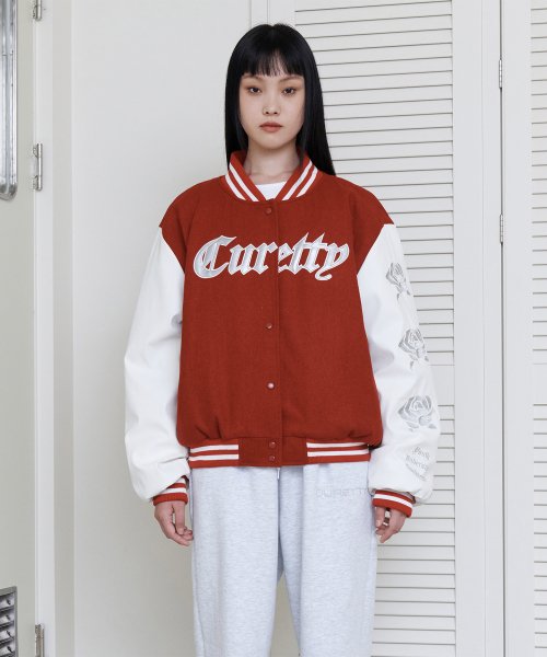 curetty (キュリティー)   C EMBROIDERY VARSITY JACKET_RED
