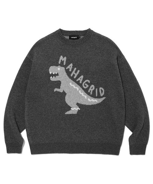 mahagrid (マハグリッド)     T-REX LOGO CREWNECK KNIT GREY(MG2CFMK600D)