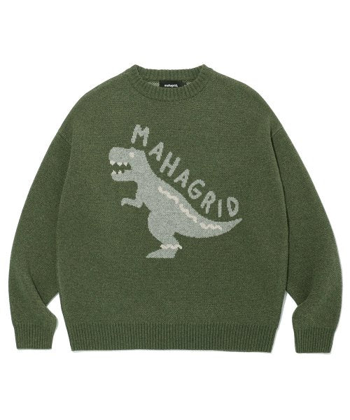 mahagrid (マハグリッド)     T-REX LOGO CREWNECK KNIT KHAKI(MG2CFMK600D)