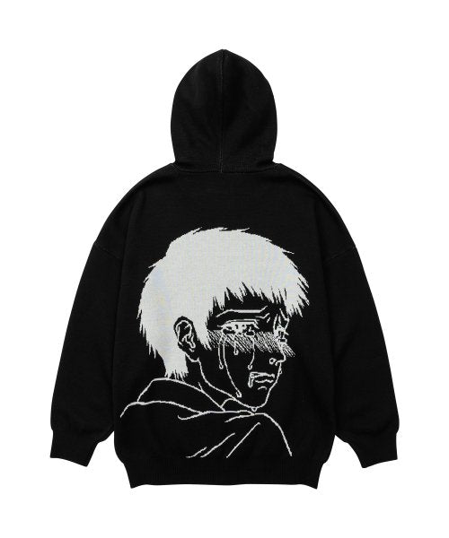 アジョバイアジョ(AJOBYAJO) Crying Boy Cotton Knit Hoodie [BLACK