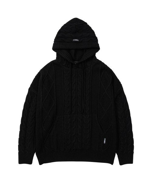 アジョバイアジョ(AJOBYAJO)             Twisted Cable Knit Hoodie [BLACK]
