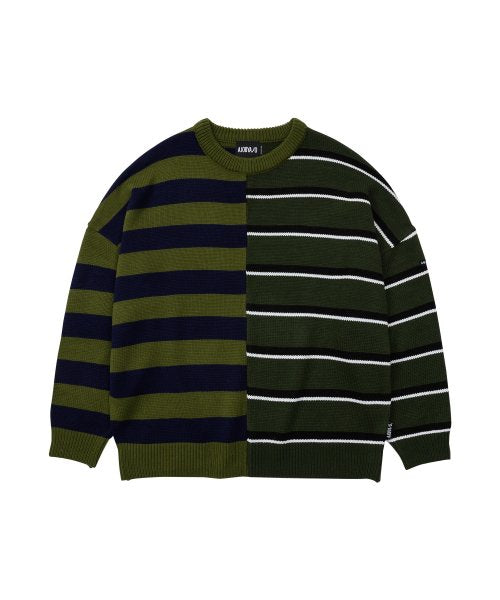 アジョバイアジョ(AJOBYAJO)             Stripe Mixed Knit Sweater [KHAKI]