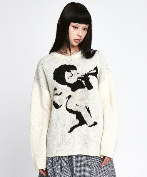 ワンダービジター(WONDER VISITOR)     Wool Punk Angel Knit [Ivory]