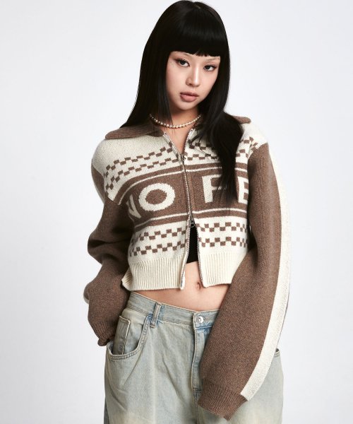 ワンダービジター(WONDER VISITOR)     Wool NOPE Knit Zip-up [Brown]