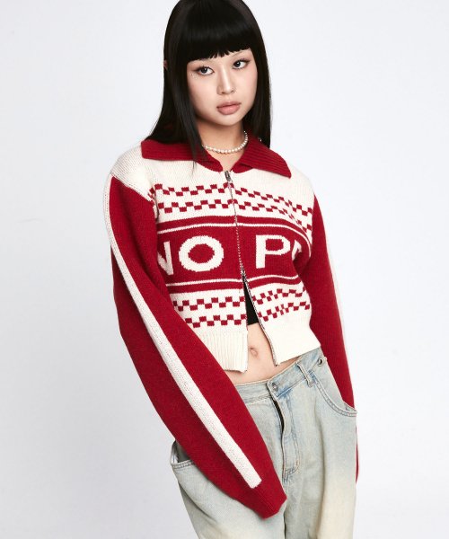 ワンダービジター(WONDER VISITOR)     Wool NOPE Knit Zip-up [Red]