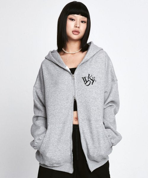 ワンダービジター(WONDER VISITOR)     22 Logo Hood Zip-up [Melange grey]