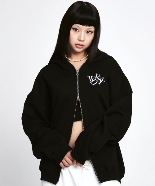 ワンダービジター(WONDER VISITOR)     22 Logo Hood Zip-up [Black]