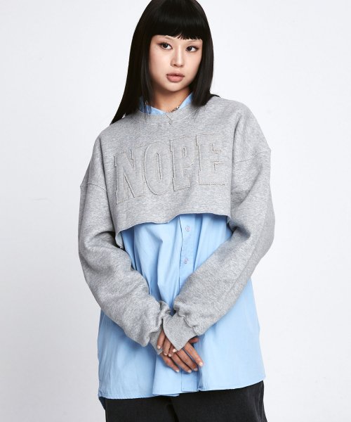 ワンダービジター(WONDER VISITOR)     NOPE Crop Sweatshirt [Melange grey]
