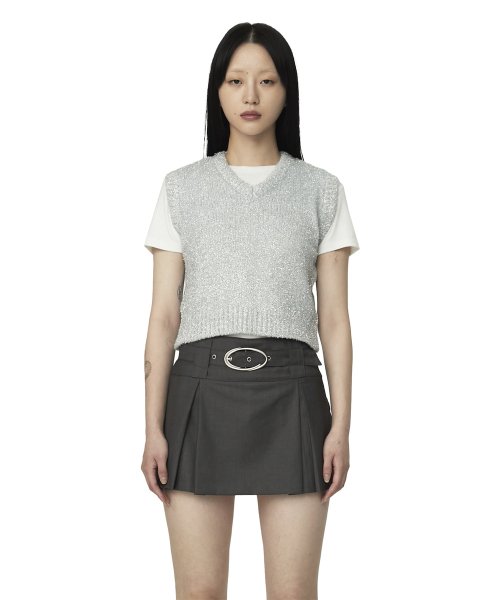 curetty (キュリティー)   C METALLIC V-NECK KNIT VEST_SILVER