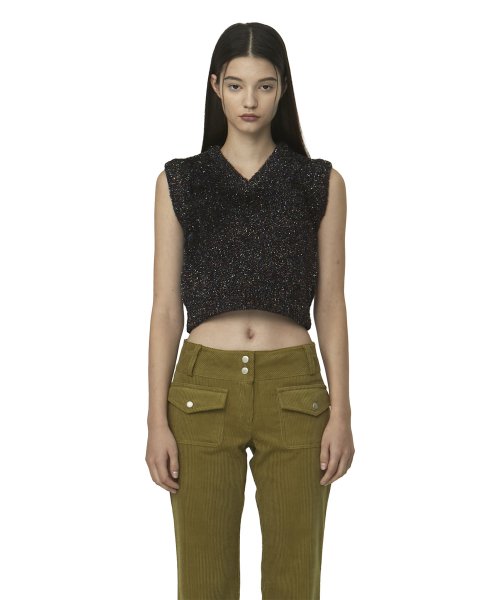 curetty (キュリティー)   C METALLIC V-NECK KNIT VEST_BLACK