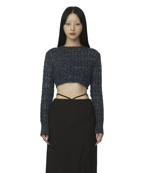 curetty (キュリティー)   C METALLIC CROP KNIT TOP_NAVY