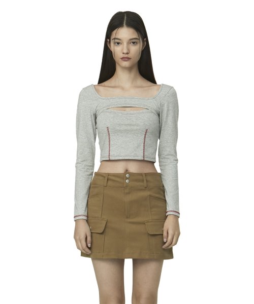 curetty (キュリティー)   C CUT-OUT LONG SLEEVE T-SHIRT_GREY