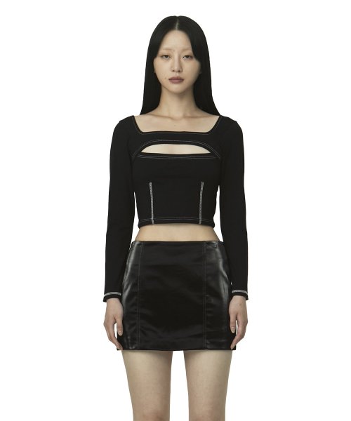 curetty (キュリティー)   C CUT-OUT LONG SLEEVE T-SHIRT_BLACK