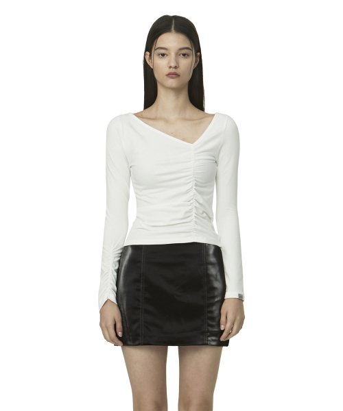 curetty (キュリティー)   C UNBALANCED SHIRRING T-SHIRT_WHITE