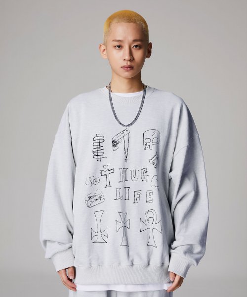 Crump (クランプ)  RIP THUG SWEATSHIRTS_WHITE MELANGE (CT0380)