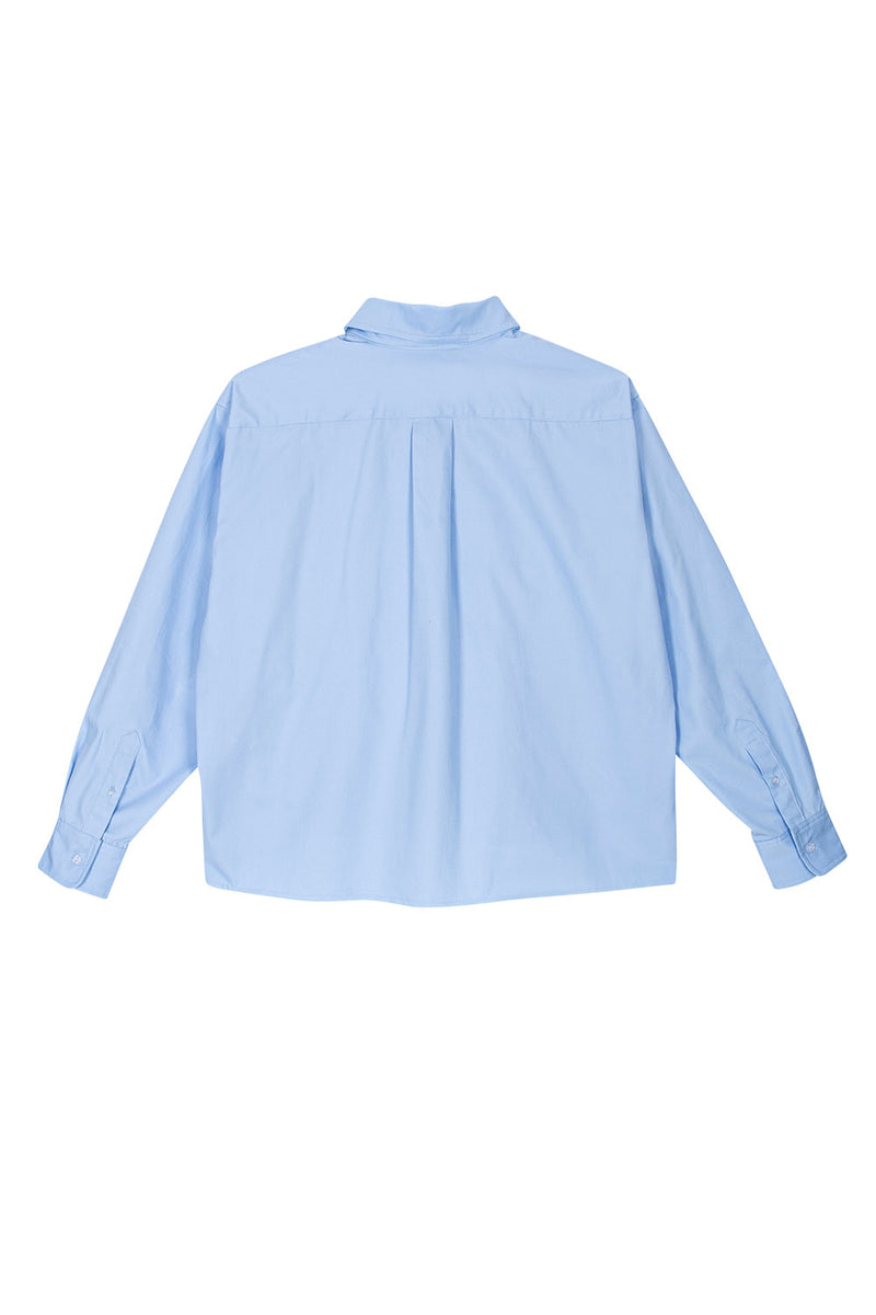 GRAFFITIONMIND(グラフィティオンマインド)          PRINTED PATCH CROPPED DRESS SHIRTS (BLUE)