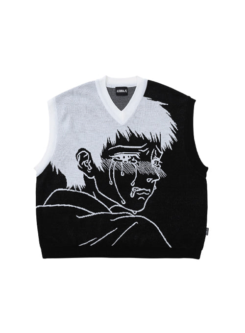 アジョバイアジョ(AJOBYAJO)    Crying Boy Oversized Knit Vest [Black]