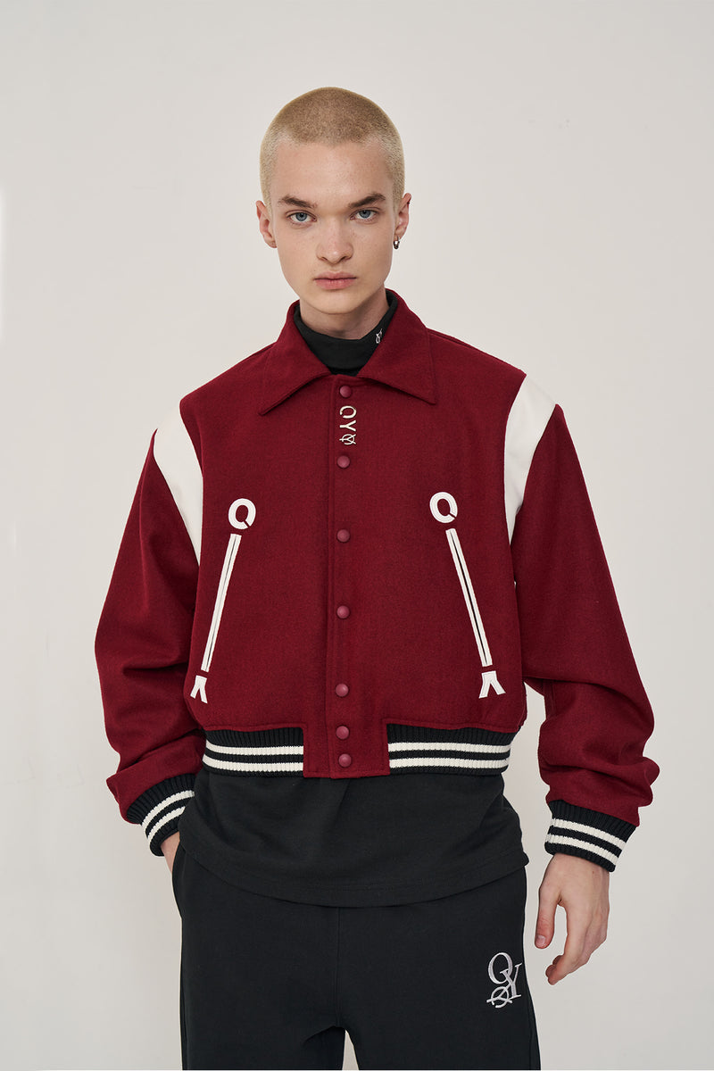 オーワイ(OY) METAL LOGO VARSITY JACKET-BURGUNDY