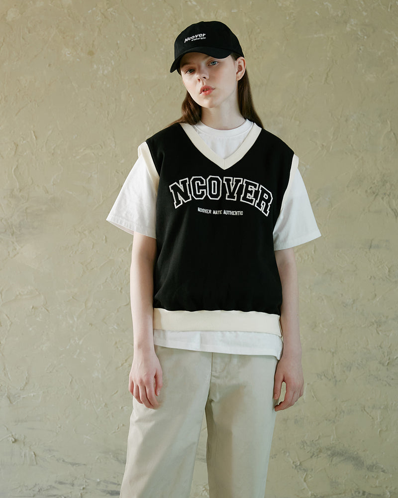NCOVER（エンカバー）COLLEGE ARCH LOGO VEST-BLACK