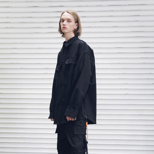 メスノウン(MASSNOUN) AMPLE OVER-FIT SIDEZIP SHIRTS MFEST001-BK