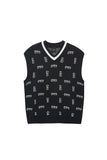 オーワイ(OY) MONOGRAM LOGO V NECK KNIT VEST-BLACK