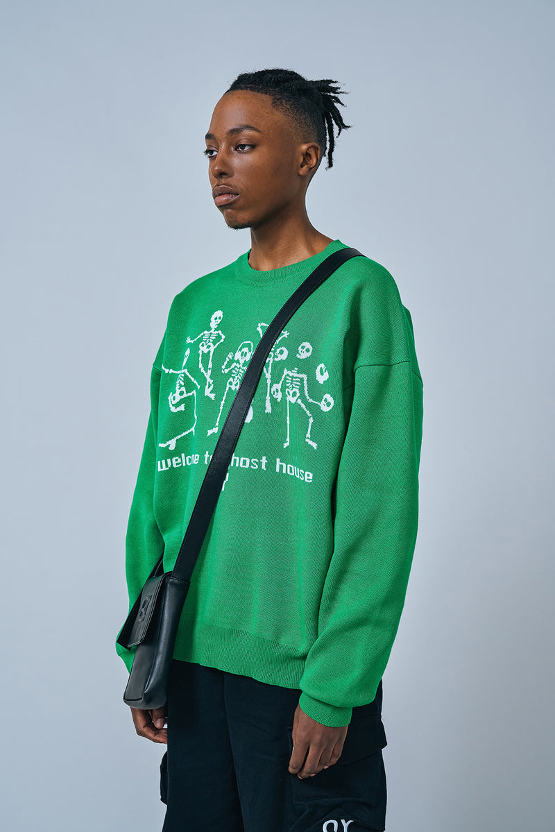 オーワイ(OY) SKULL FAMILY KNIT-GREEN