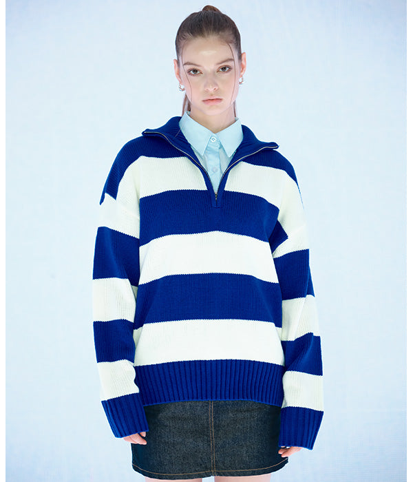 ボーンチャンプス(BORN CHAMPS)   08 STRIPE HALF ZIP-UP KNITWEAR B22FT05BL
